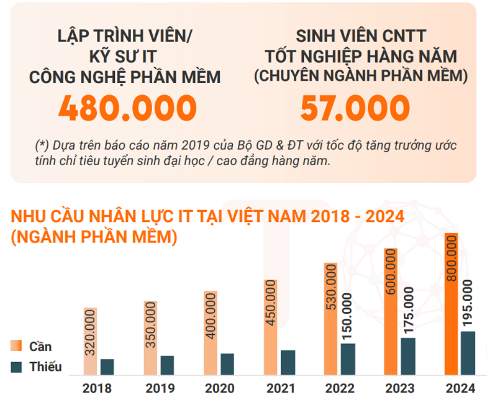 Báo cáo thống kê về nhu cầu nhân lực ngành CNTT tại Việt Nam từ năm 2018-2024