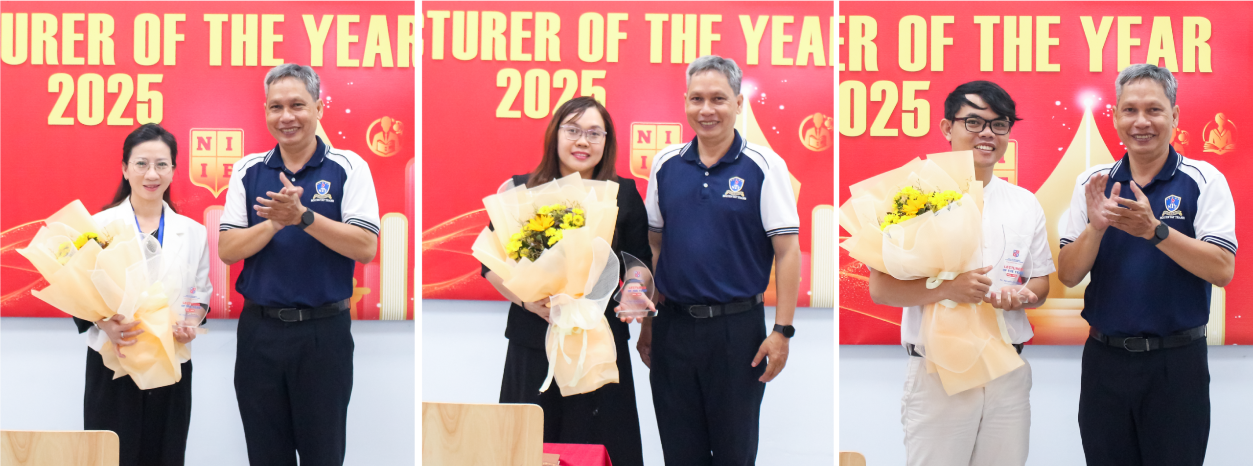 Vinh danh giảng viên: TS. Trần Thị Kim Phượng, ngành Kế toán; ThS. Hồ Thị Thanh Trúc, ngành Luật kinh tế; TS. Nguyễn Đức Duy, ngành Logistics và Quản lý chuỗi cung ứng