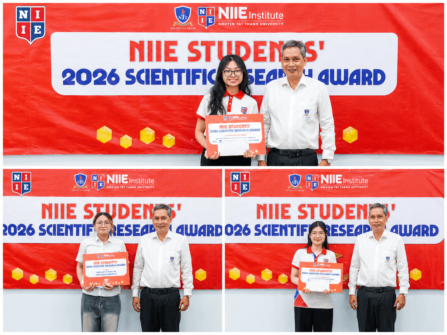 Đại diện các nhóm Top 10% ngành Logistics và Luật kinh tế lên nhận bằng khen và phần thưởng
